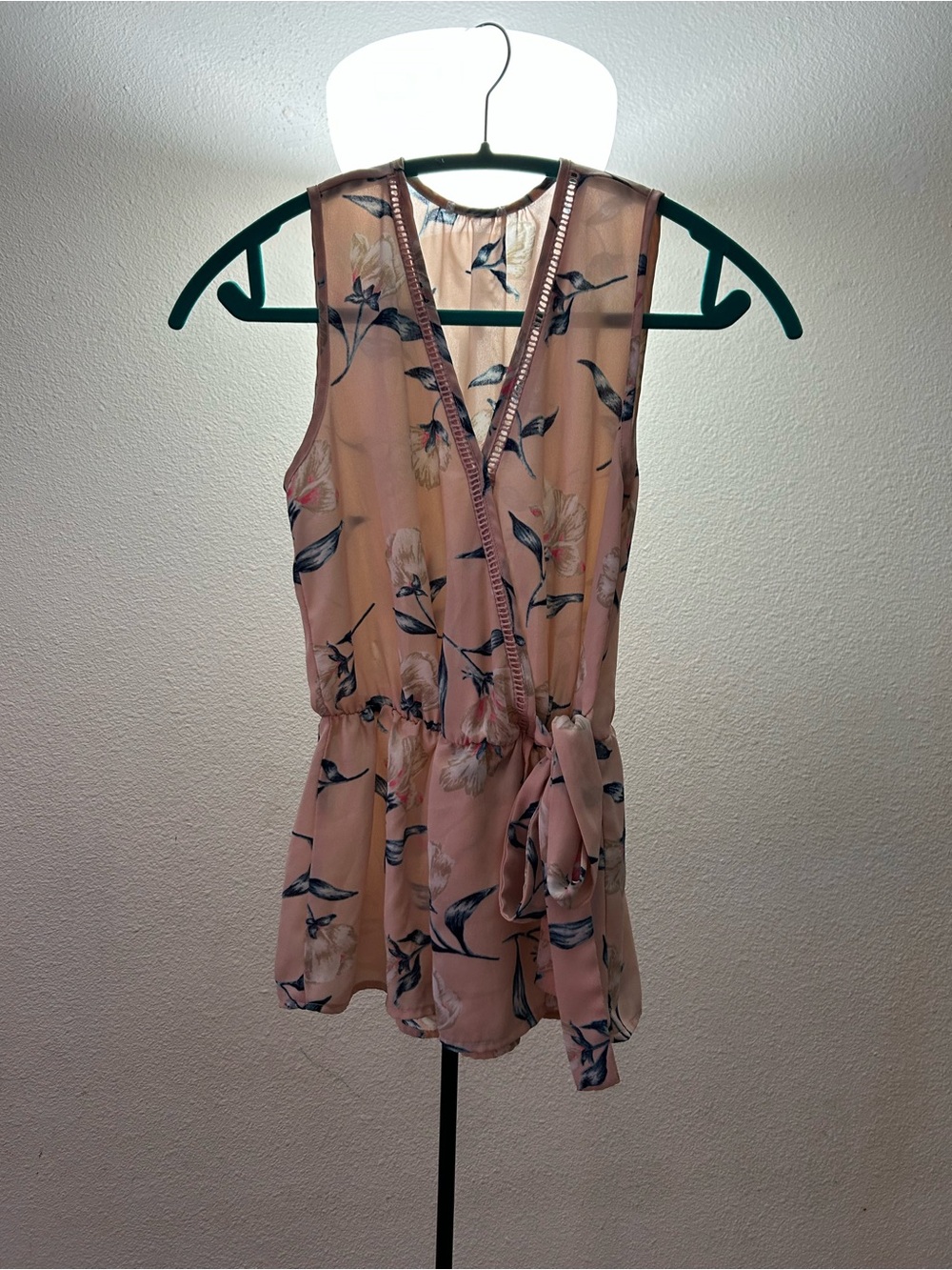Sleeveless Pink Floral Wrap-Front Women's Top